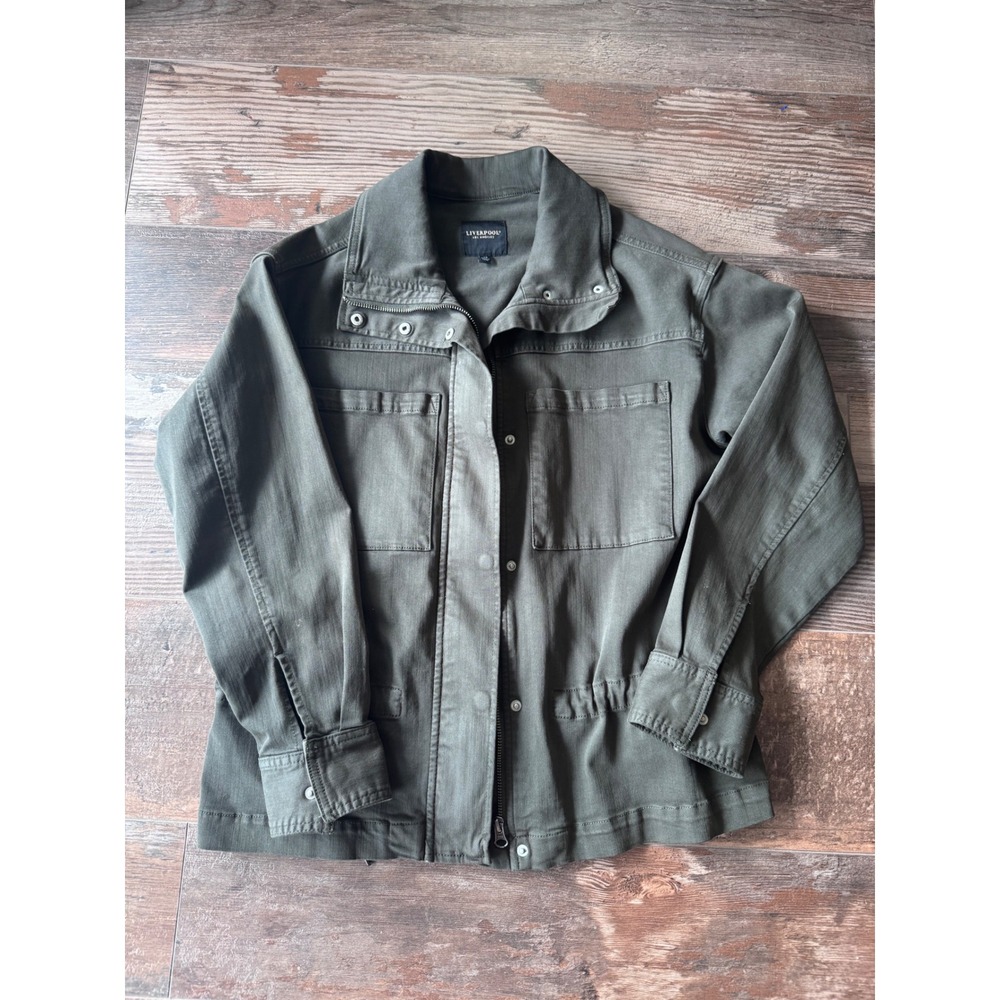 Liverpool Los Angeles Olive Green Utility Field Jacket XS Zip Snap Front Cinched